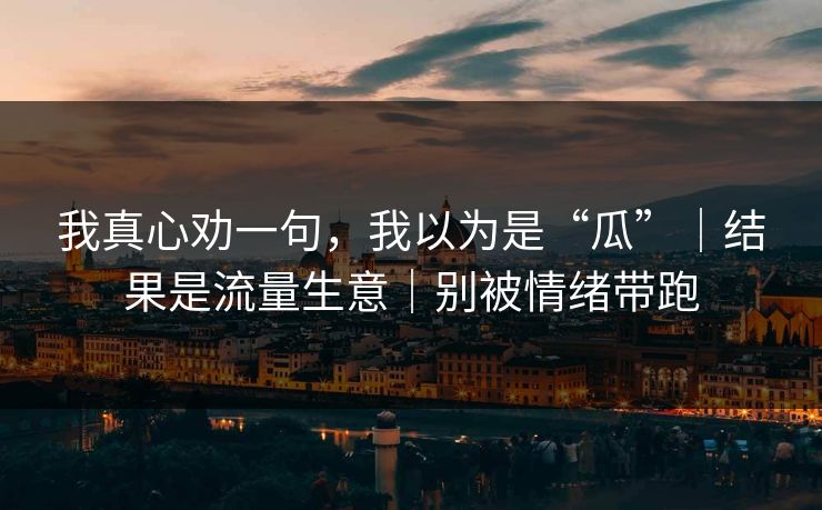 我真心劝一句，我以为是“瓜”｜结果是流量生意｜别被情绪带跑